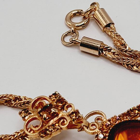 Vintage Topaz Lucite Rhinestone Pendant Brooch Necklace Rope Chain 22” - Picture 11 of 14